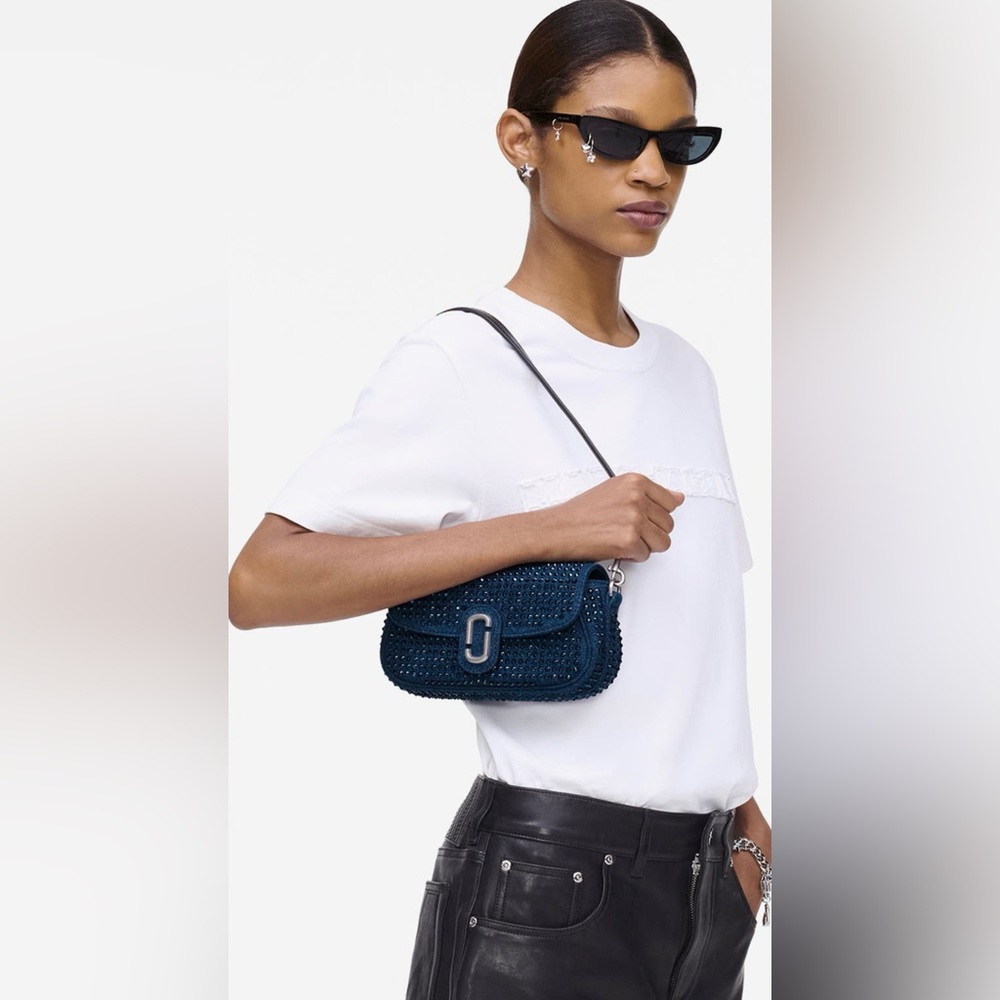 Marc Jacobs The Clover Crystal Embellished Denim Shoulder Bag Dark Wash Crystal - Picture 4 of 11